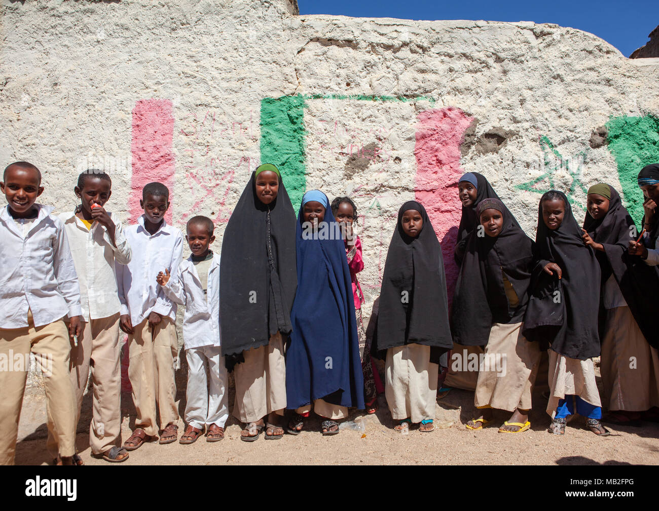 Somali children in the street going to school, North-Western province, Berbera, Somaliland Stock Photo
