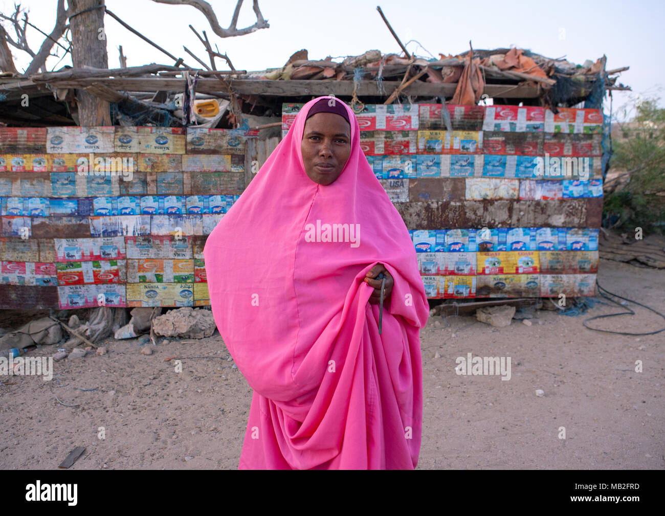 Portrait of a somali woman in pink hijab, North-Western province, Berbera, Somaliland Stock Photo