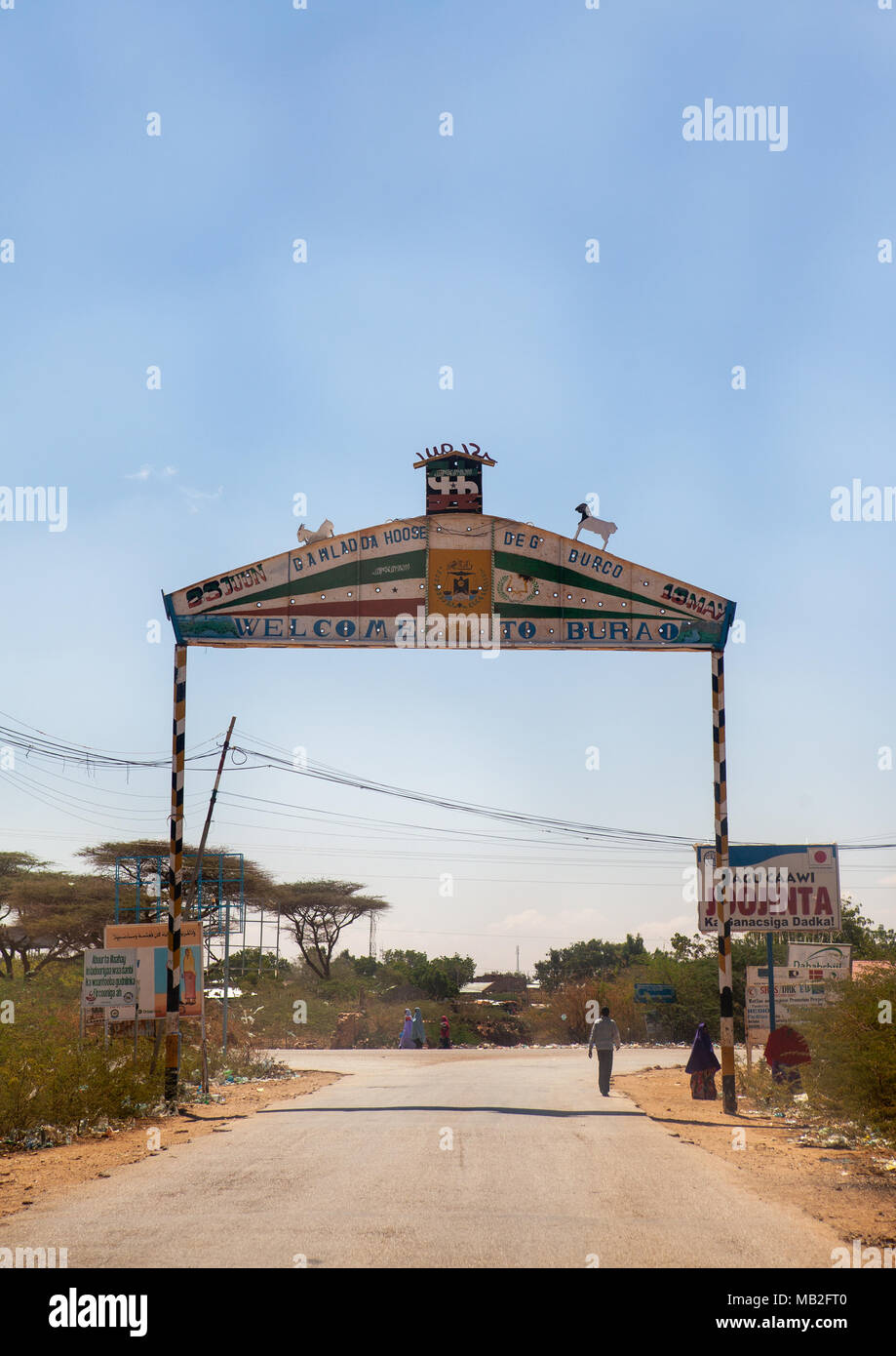 Gate to enter the town, Togdheer region, Burao, Somaliland Stock Photo