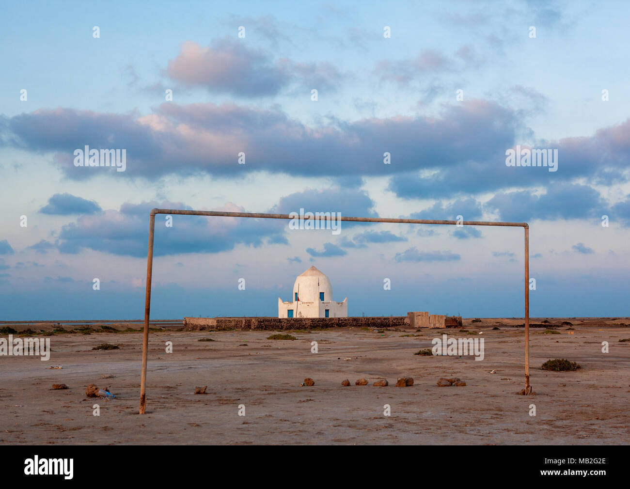 Old muslim grave near a football pitch, Awdal region, Zeila, Somaliland Stock Photo