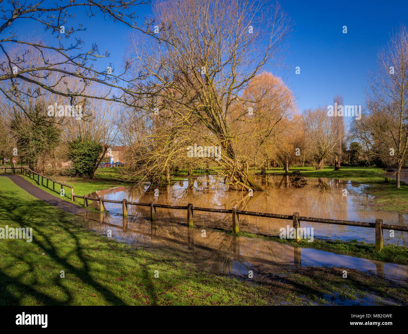 Flooded park land due to High water level at Cod Beck, Thirsk, North Yorkshire, UK. Stock Photo