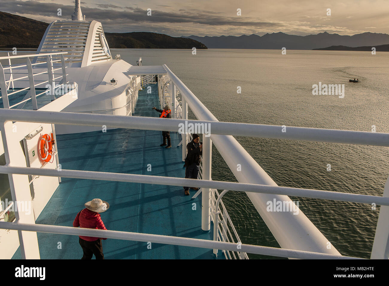 Ventus cruise ship, in Estrecho de Magallanes,Tierra del Fuego, Patagonia, Chile Stock Photo