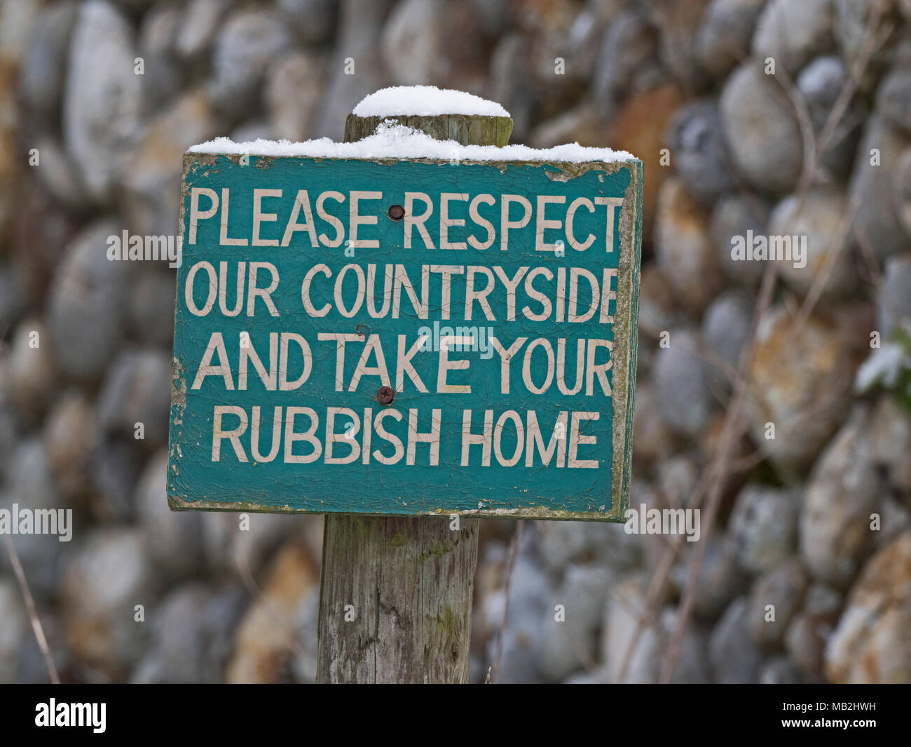 Sign in countryside to persuade people not to litter Glaven Valley Norfolk Stock Photo