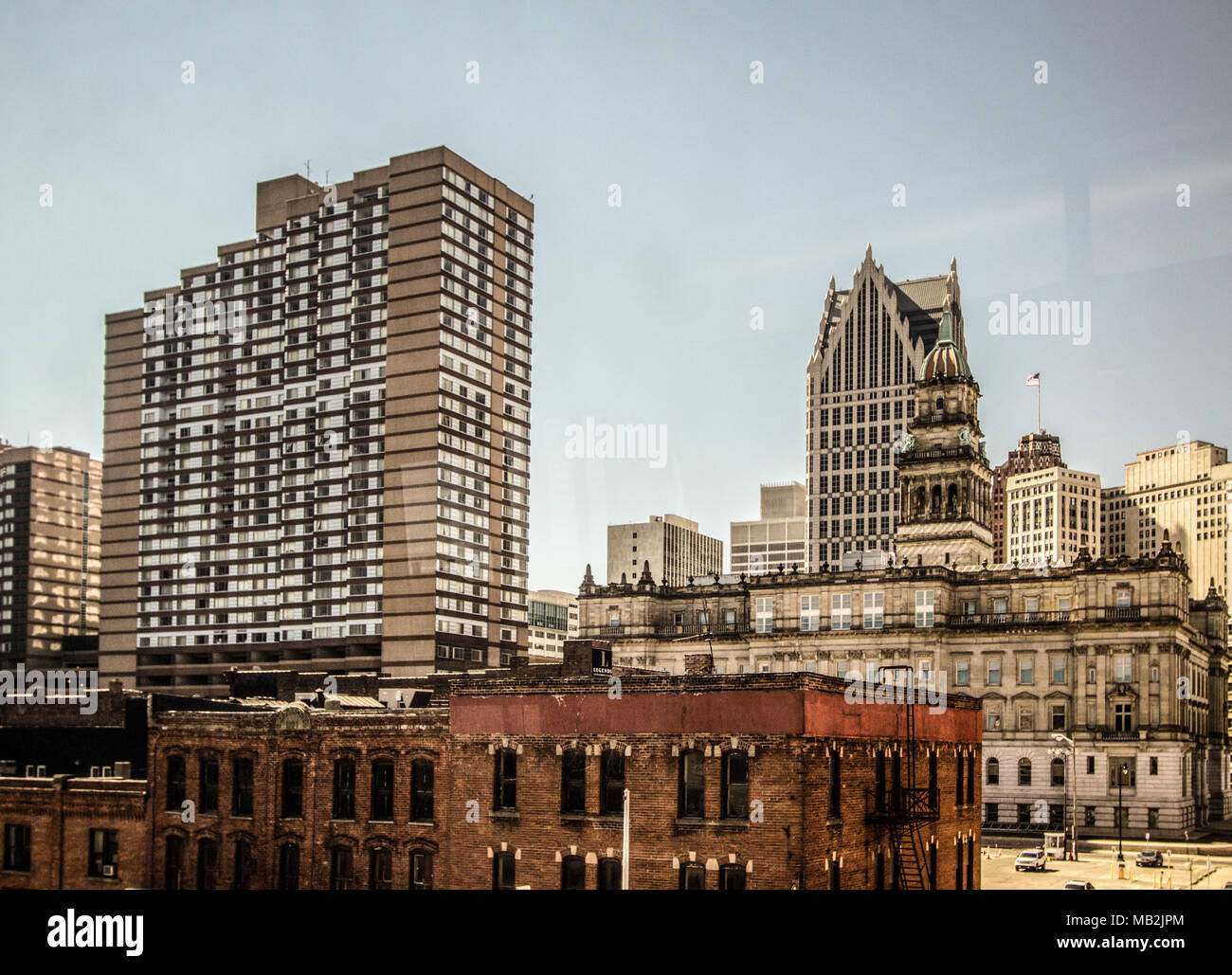 Detroit Michigan Cityscape. Downtown Detroit Michigan urban skyline. Detroit is the largest city in the state of Michigan. Stock Photo