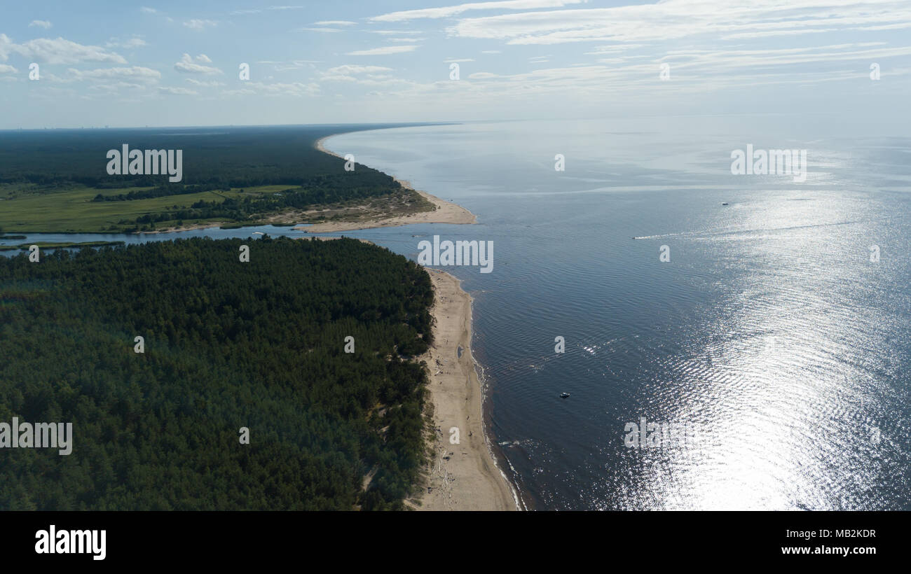 Gauja river Latvia drain into Baltic Sea aerial drone top view Stock ...