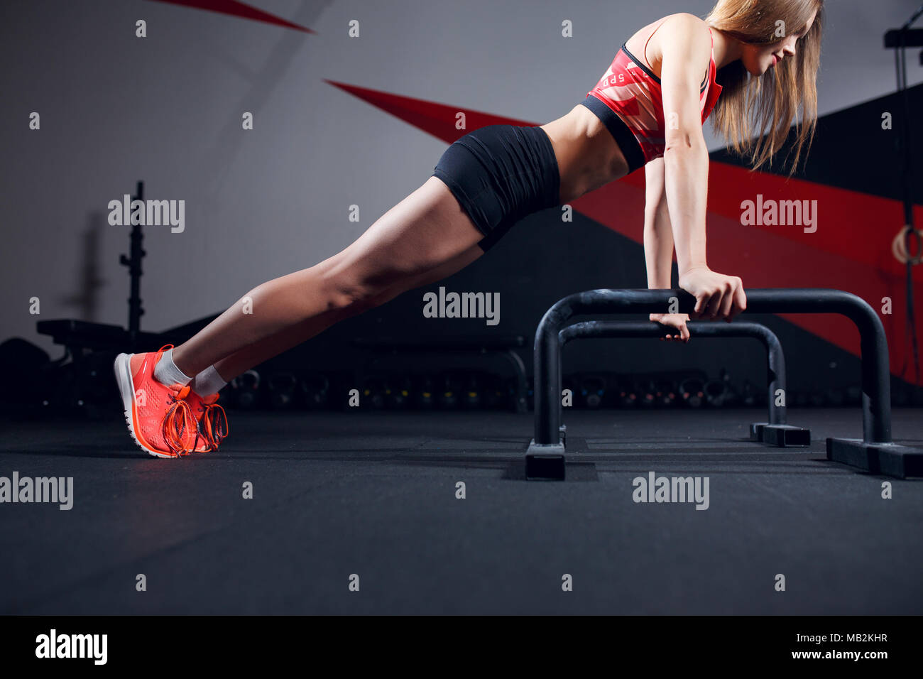 Muscular Female Athlete Wearing Red Sports Stock Photo 1131448475