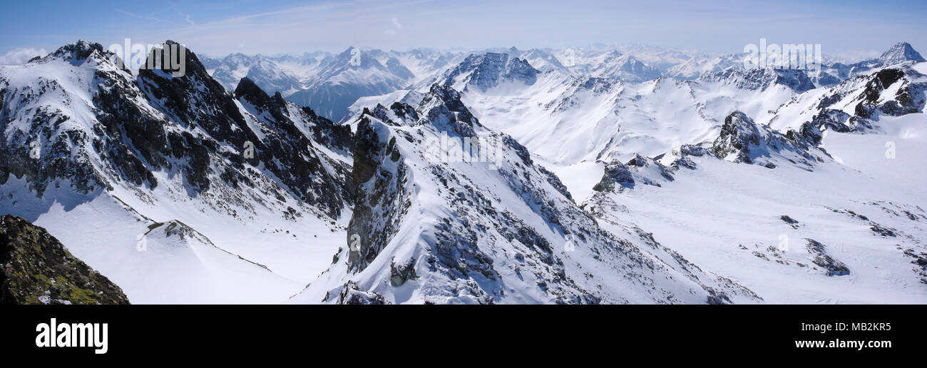 panorama view of winter mountain landscape in the Swiss Alps near ...