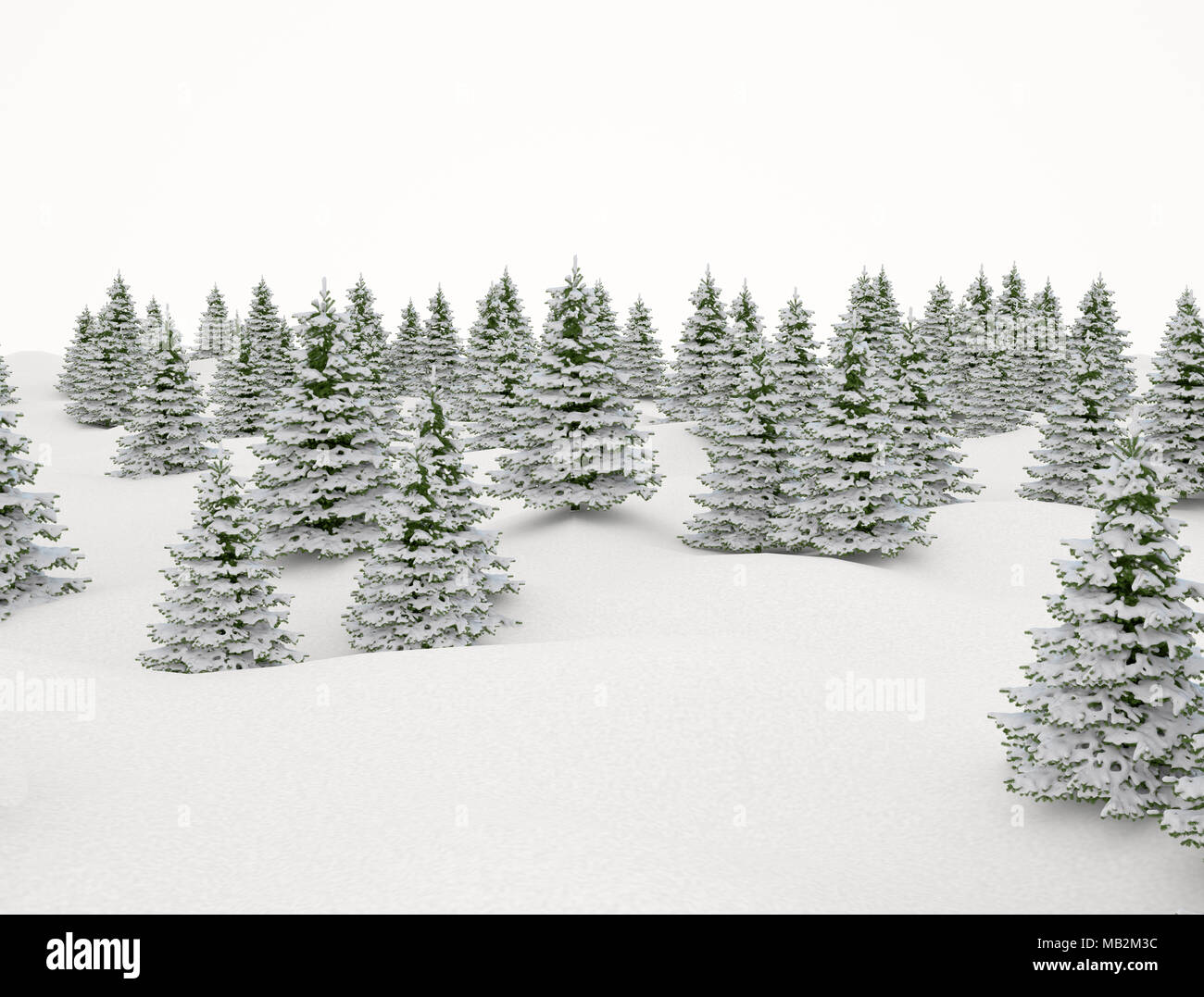Winter landscape with snow covered pine trees isolated on white ...