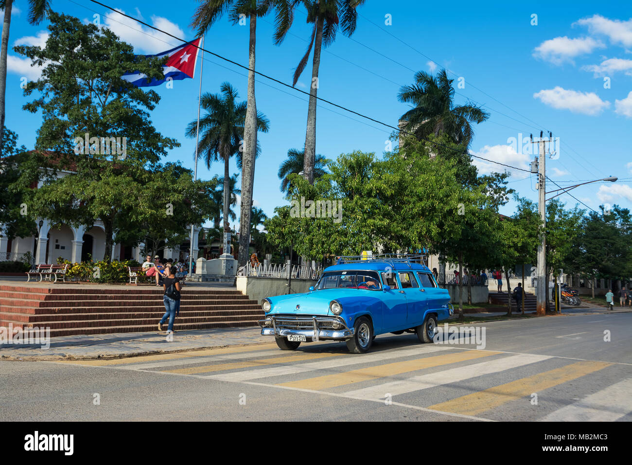 Vinales, Cuba - December 5, 2017: Vintage cars on the road in Vinales (Cuba) Stock Photo