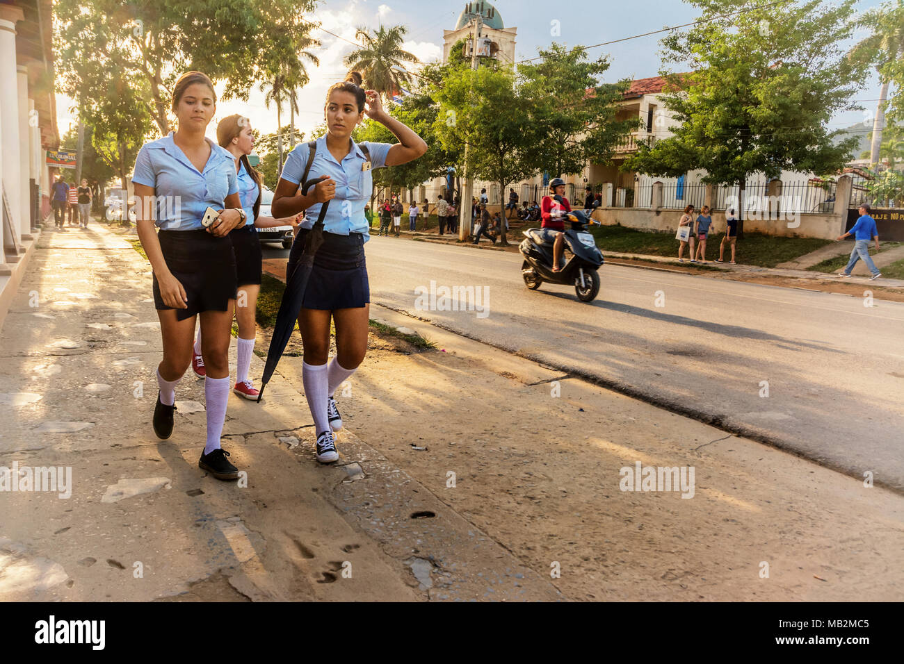 Vinales, Cuba - December 5, 2017: Schoolgirls in uniform walk the streets of Vinales Stock Photo