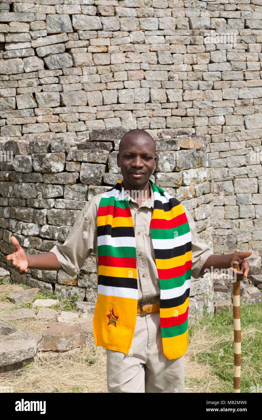 Lovemore, a guide at Great Zimbabwe near Masvingo in Zimbabwe. Stock Photo