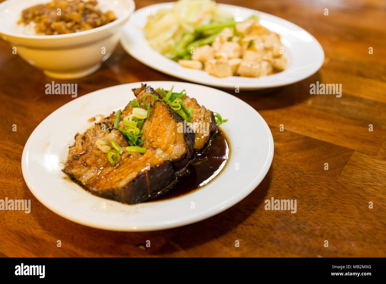 Traditional Taiwanese food, braised pork rice, and tofu Stock Photo