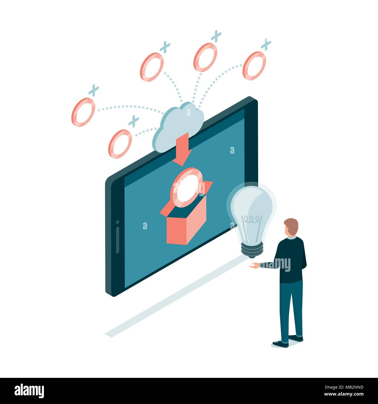 Creative entrepreneur receiving contributions for his project online though a crowdfunding platform on a smartphone Stock Vector