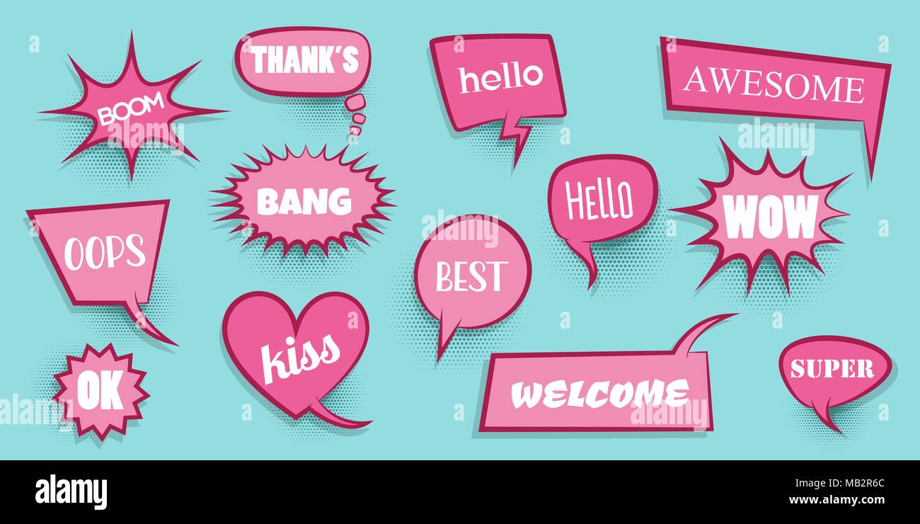 Comic text speeech bubble pop art Stock Vector