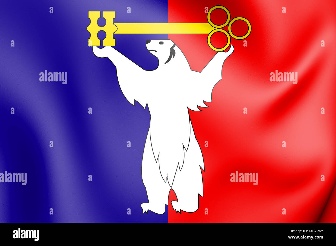 3D Flag of Norilsk (Krasnoyarsk Krai), Russia. 3D Illustration. Stock Photo