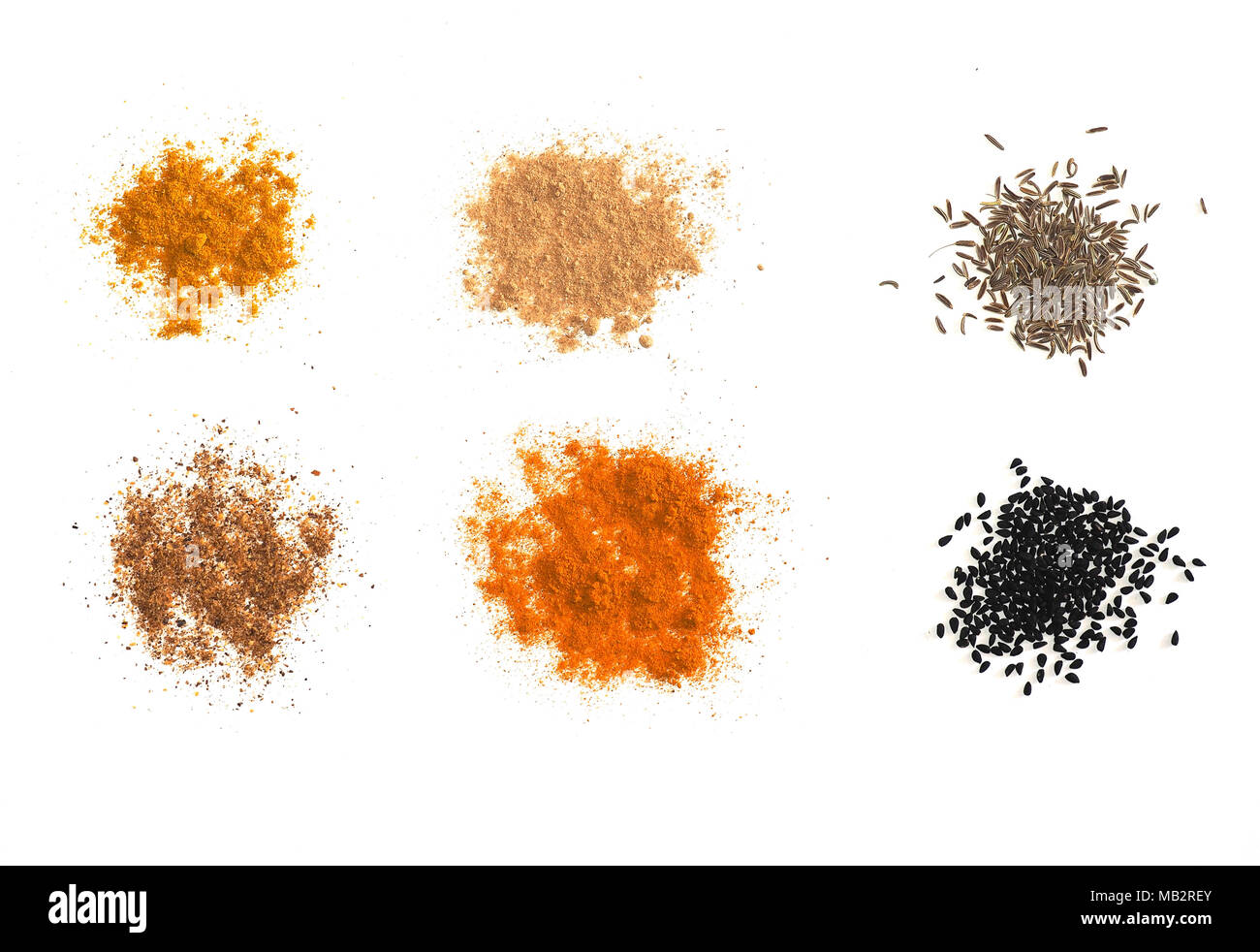 Many Indian and South American spices powder including Ginger Curry