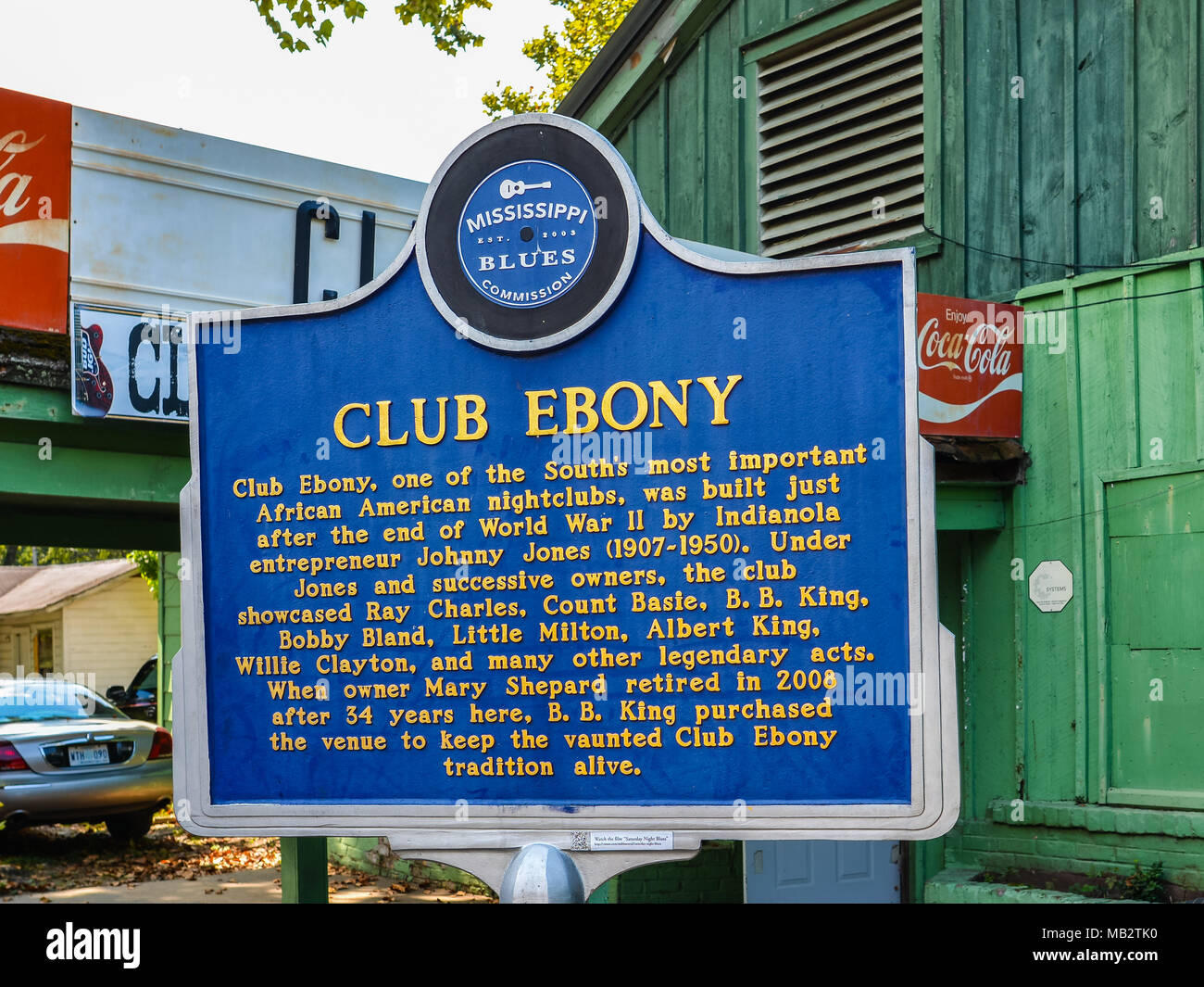 Indianola, MS/USA - Sep. 22, 2017: Sign, Club Ebony, one of the South's most important African American nightclubs. Stock Photo