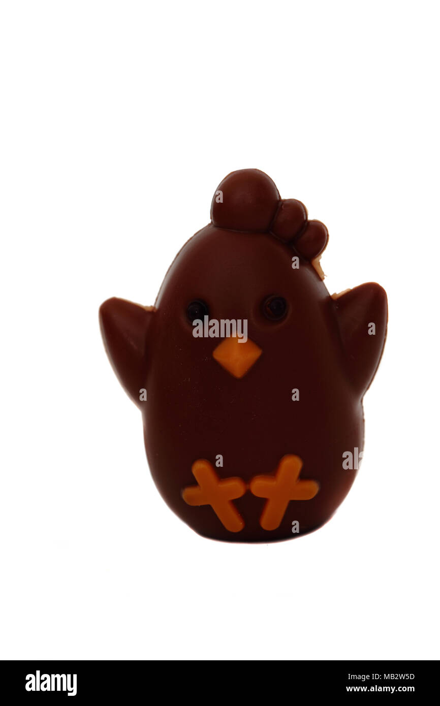 Chocolate Easter chicken isolated on a white background Stock Photo