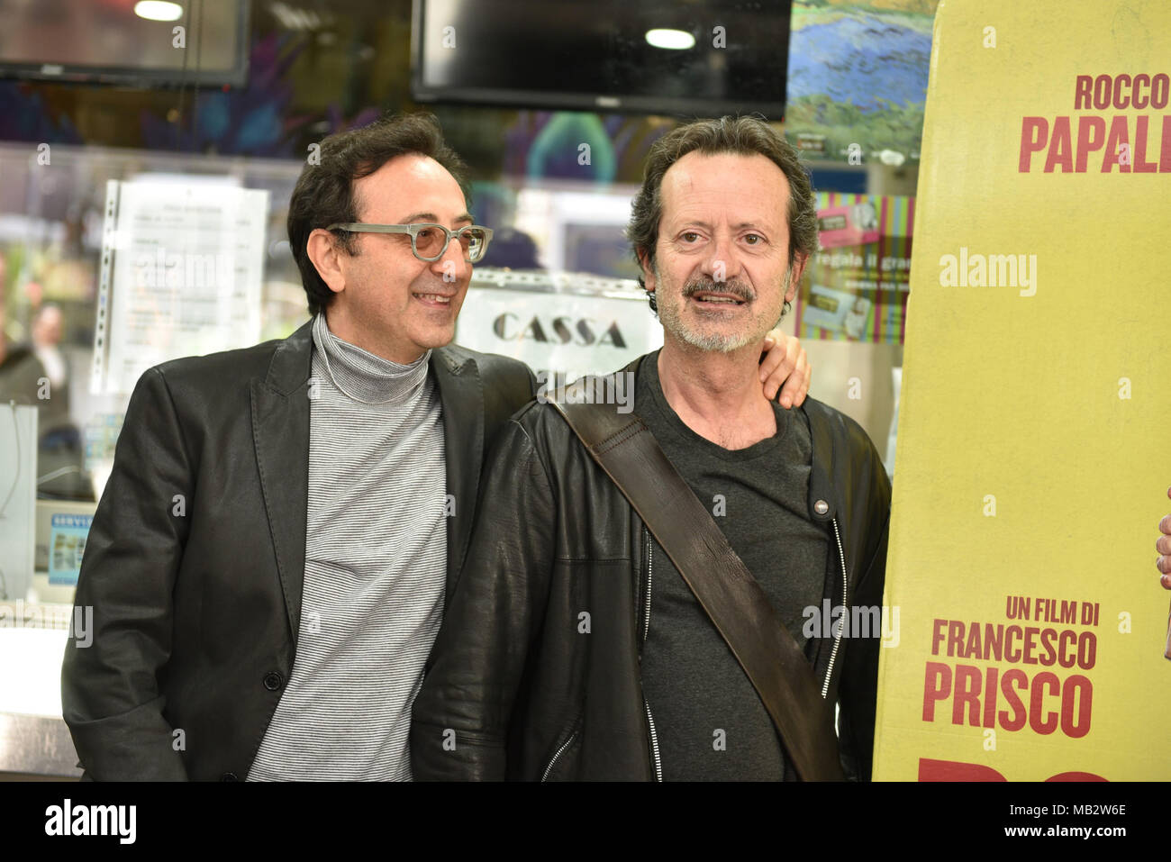 Naples, Italy. 06th Apr, 2018. Italian actors Giovanni Esposito with Rocco  Papaleo during the Photocall of the Italian film Bob & Marys at Cinema  Metropolitan in Napoli. Credit: Paola Visone/Pacific Press/Alamy Live