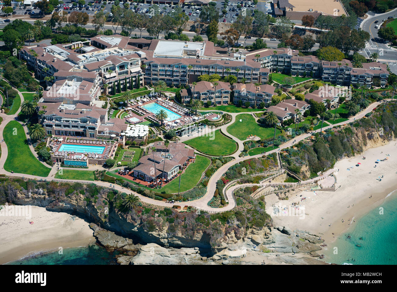 AERIAL VIEW. Montage Laguna Beach: a luxurious hotel in an idyllic location. Laguna Beach, Orange County, California, USA. Stock Photo