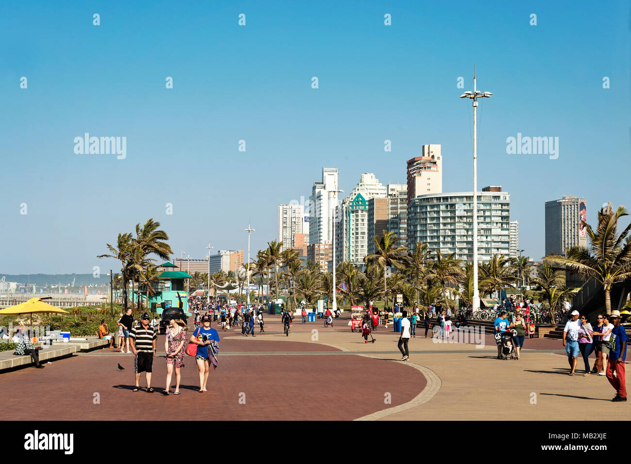 Durban - South Africa - July 2, 2017. The Durban Addington Beach Promenade is host to sports activities such as cycling and running and hikers. Stock Photo