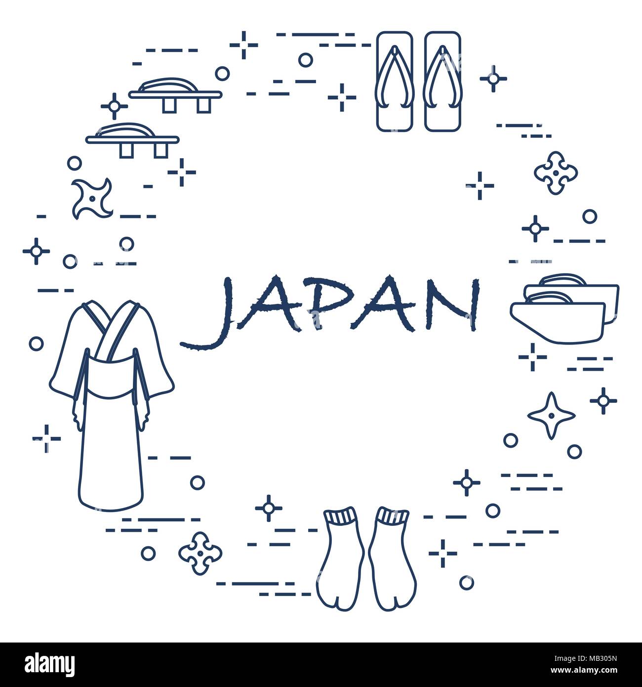 Traditional japanese clothing, shoes and shurikens. Japan traditional