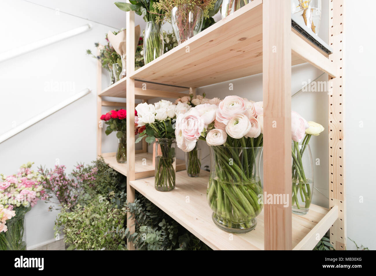 different varieties. Fresh spring flowers in refrigerator for flowers