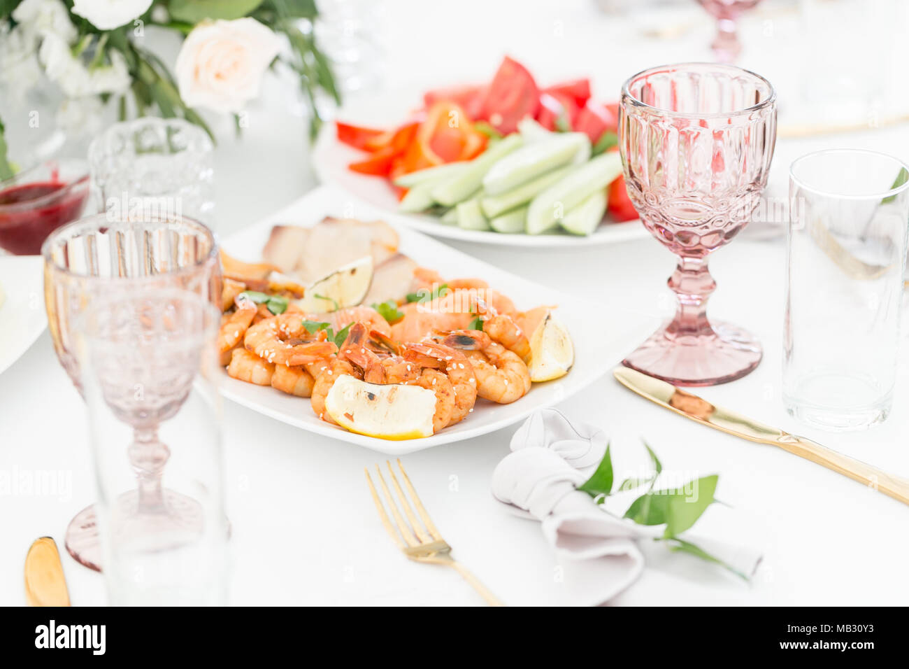 Fish Platter Plate With Seafood On The Table Snacks At The Banquet Wedding Banquet Table Setting Dinner Food Gala Dinner Stock Photo Alamy