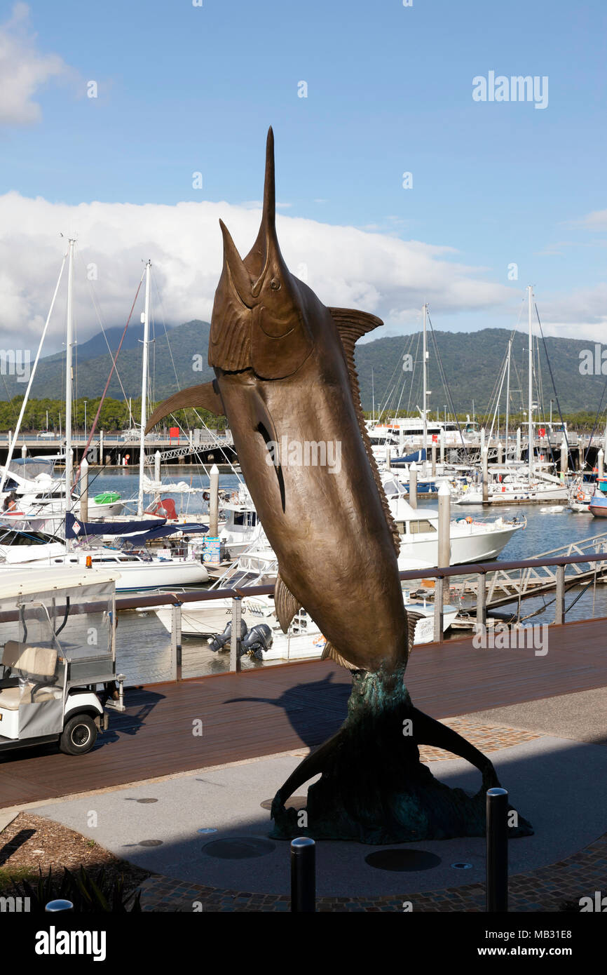 Black Marlin Sculpture, Cairns Marlin Marina, Cairns, Queensland, Australia Stock Photo