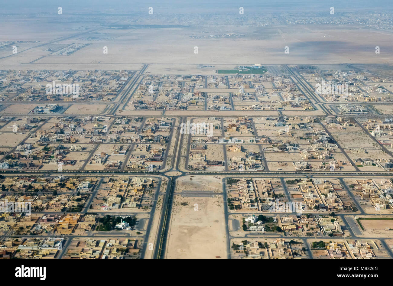 Ariel view of the suburbs of Abu Dhabi, United Arab Emirates Stock Photo