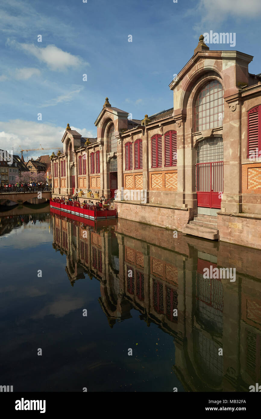 Marché couvert Market Hall on the Canal, Old Town, Colmar, Alsace, France Stock Photo