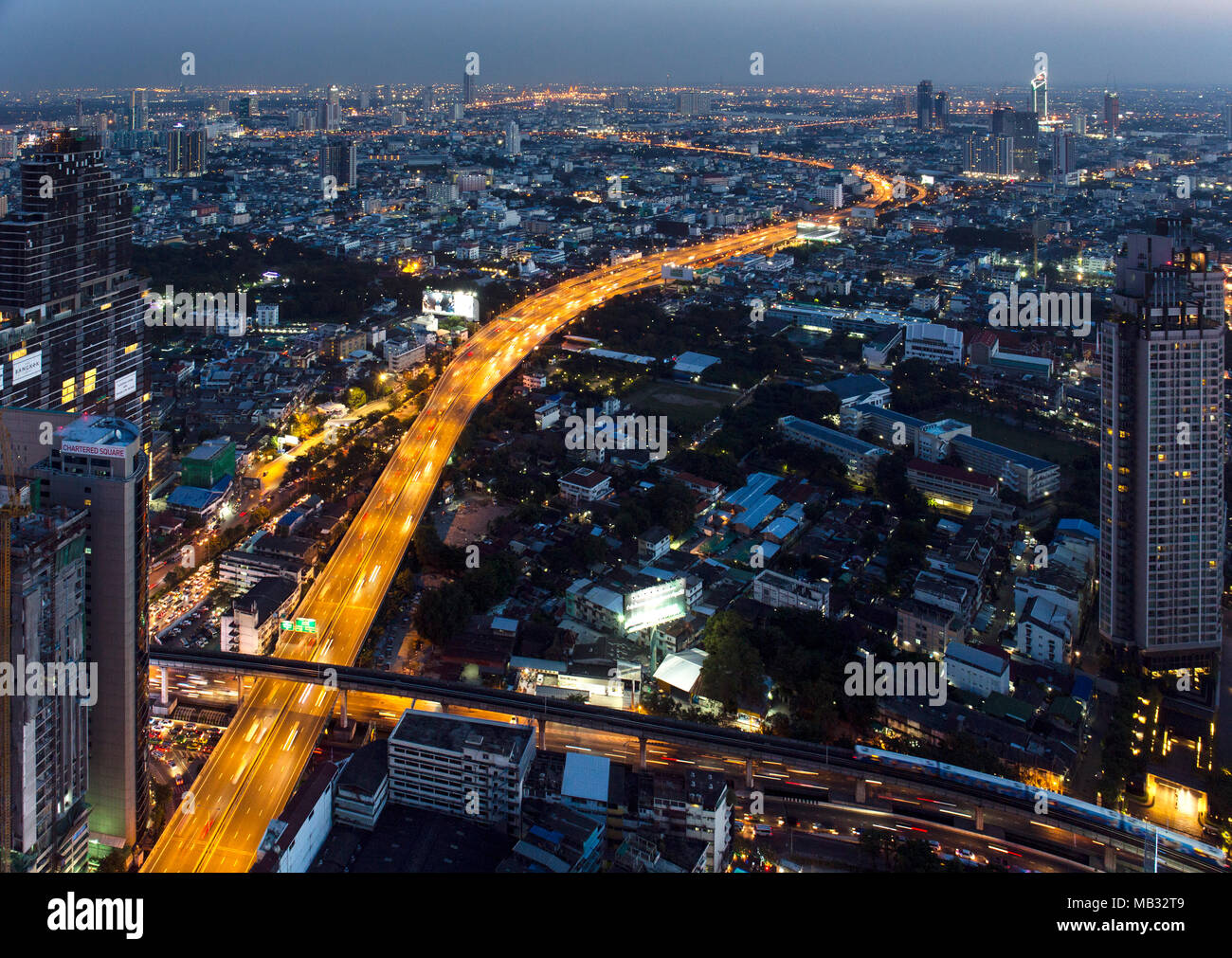 View from Lebua State Tower, Sirat Expy Expressway, City Highway, dusk, Bang Rak District, Bangkok, Thailand Stock Photo