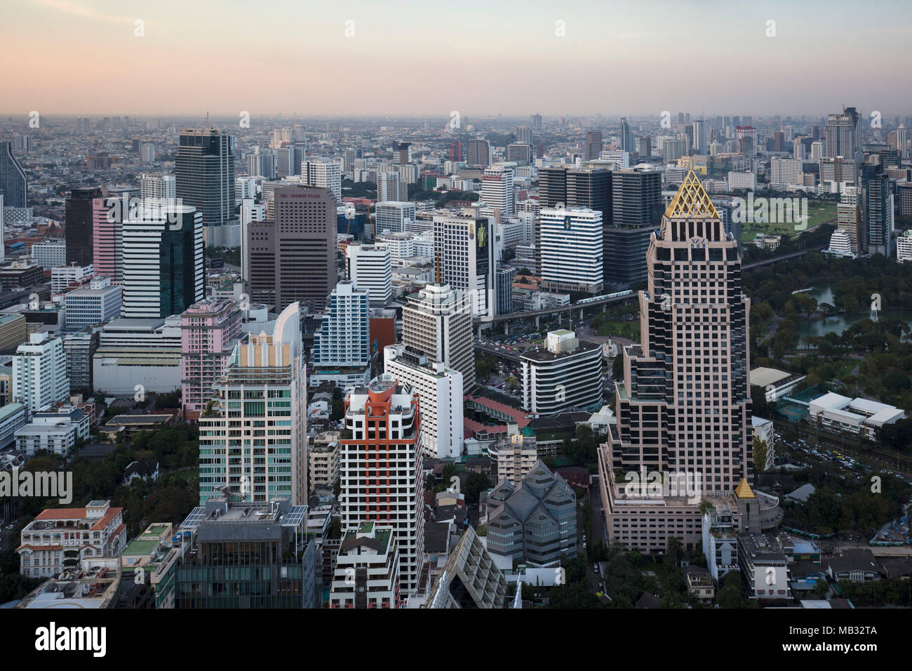 View from Banyan Tree Tower, Ban Rak District, Lumpini Park, dusk