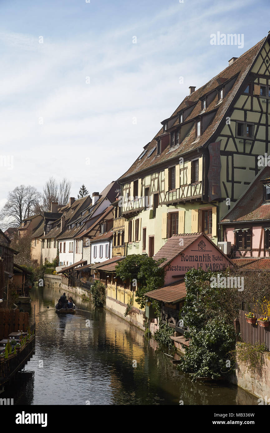 Half-timbered houses on the banks of the small river Lauch in the old town, Colmar, Alsace, France Stock Photo