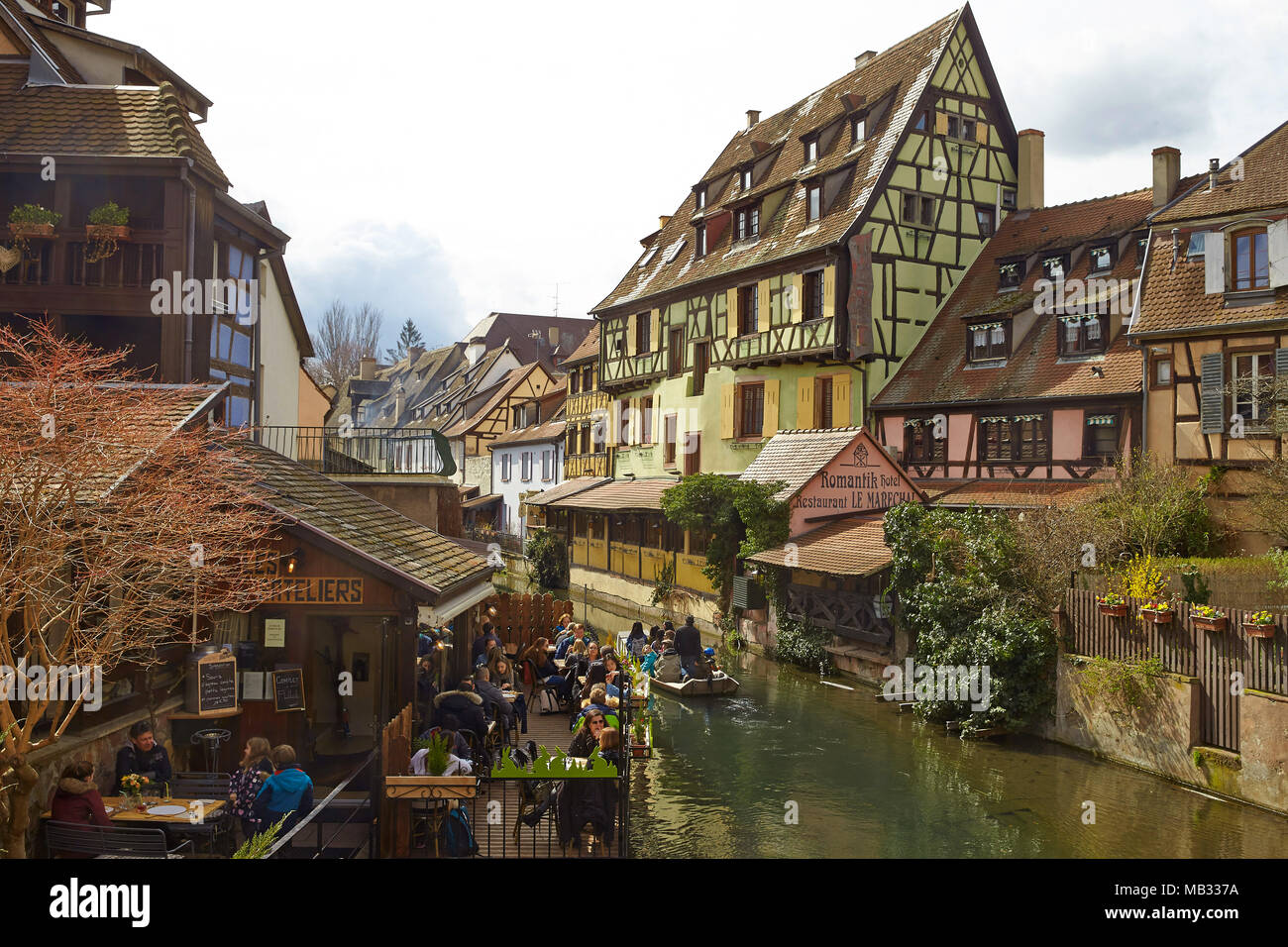 Half-timbered houses on the canal in the Old Town, Petite Venise, Colmar, Alsace, France Stock Photo