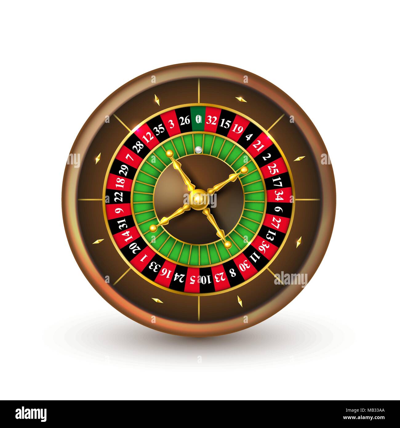 Realistic casino roulette wheel. Detailed vector illustration isolated on white background Stock Vector