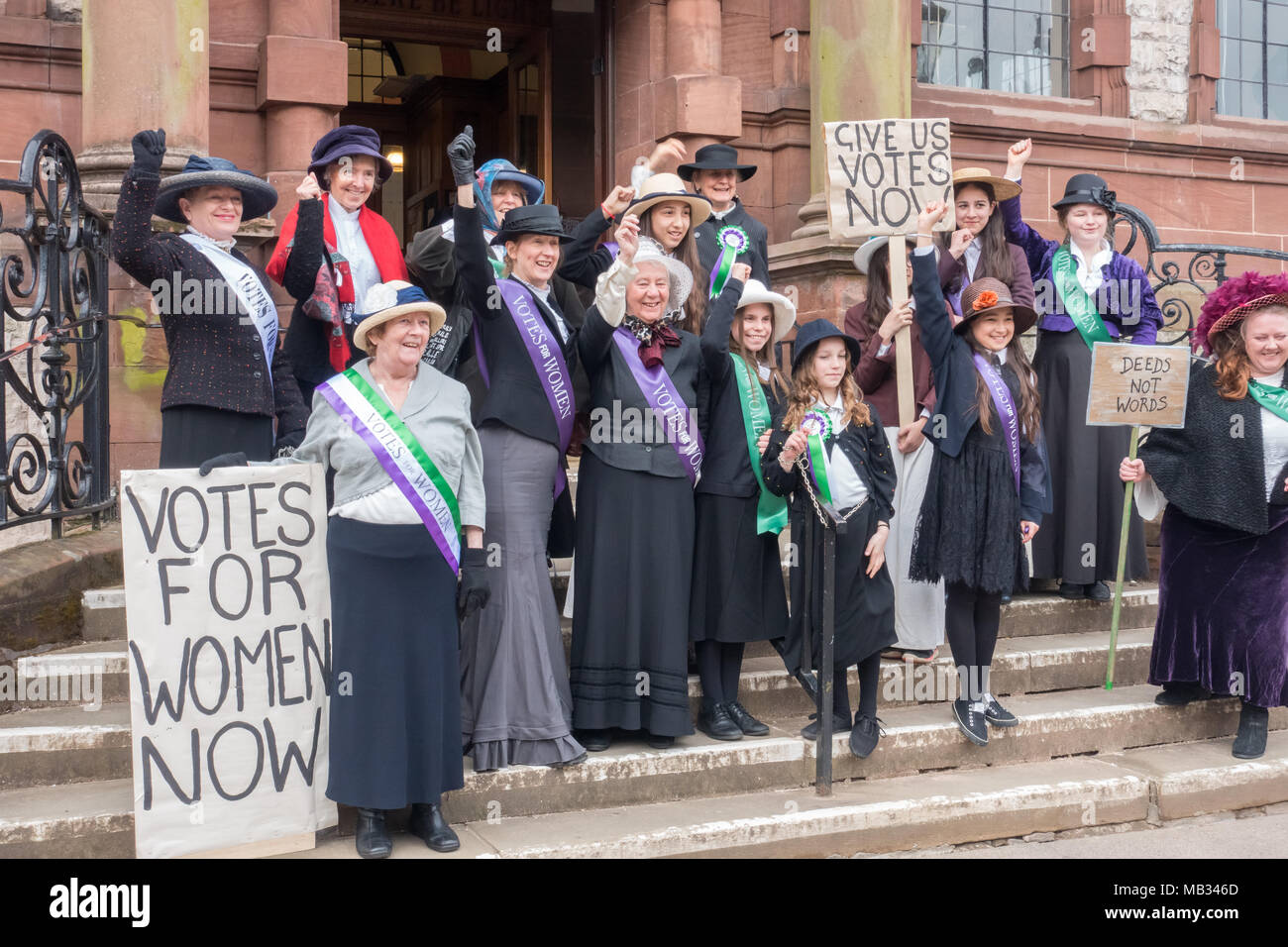 A Local Theatre Group in Kendal re-enacting a suffragist demonstration Stock Photo