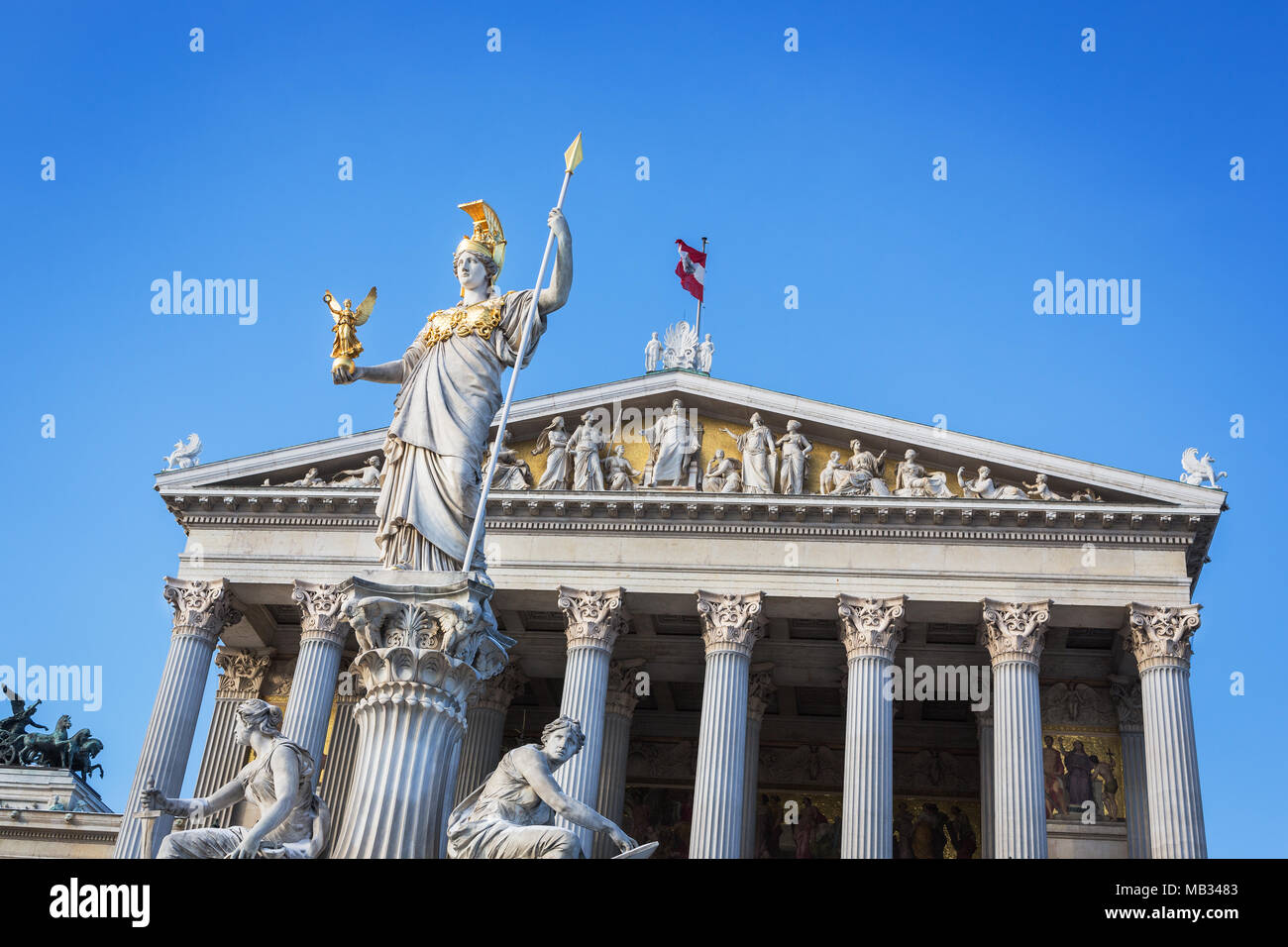 Vienna, parliament building with sculpture Pallas Athena Stock Photo