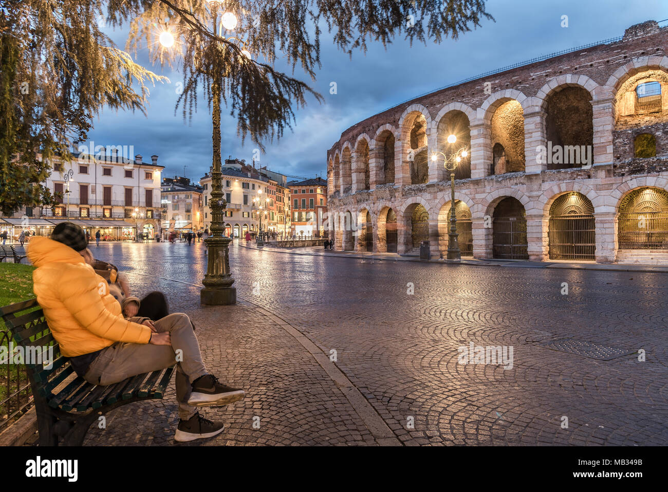 Verona city by night in the rain Stock Photo - Alamy