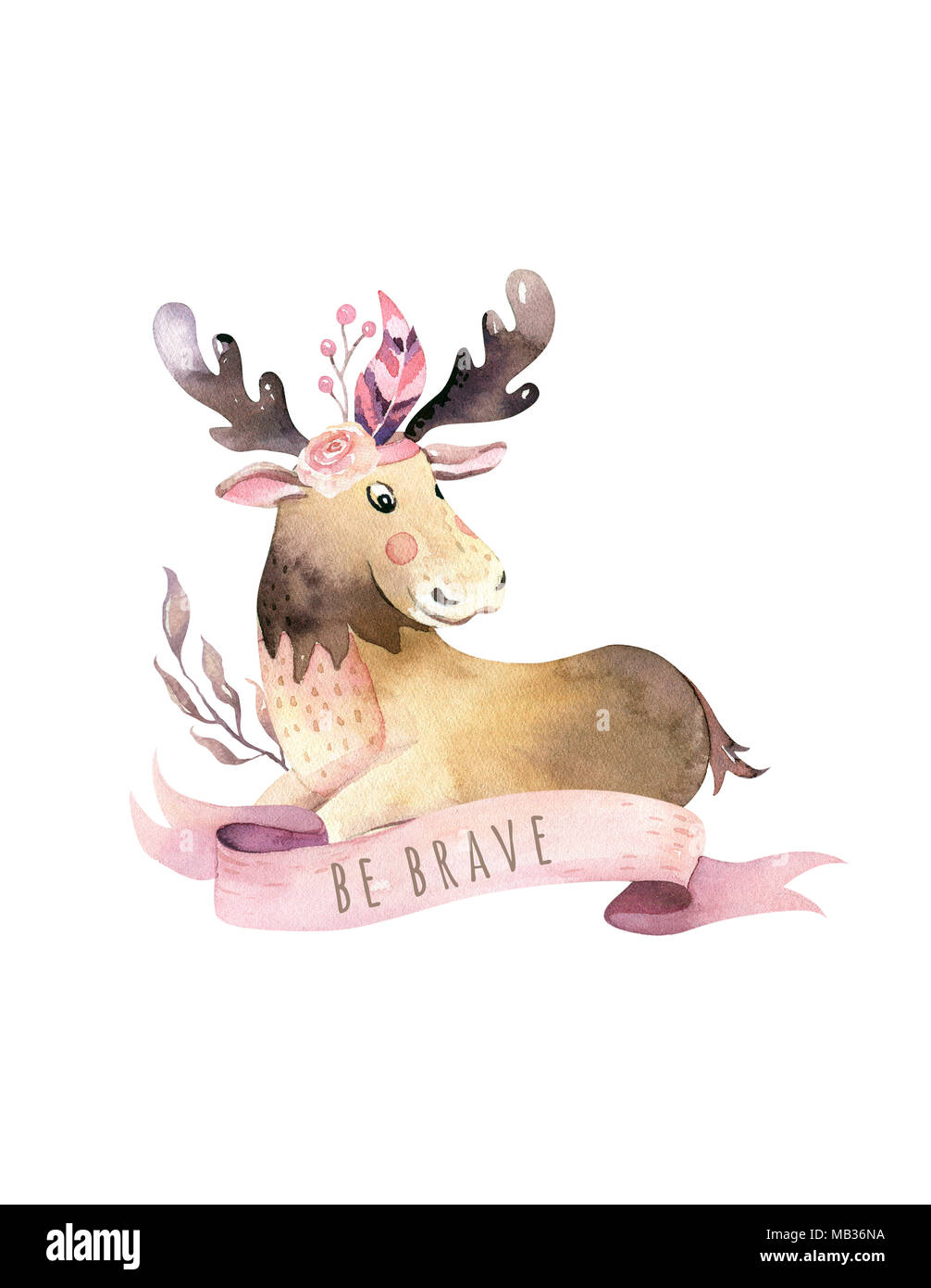 Cute Watercolor Bohemian Baby Moose Animal Poster For Nursary Alphabet Woodland Isolated Forest Illustration Baby Shower Animals Invitation Stock Photo Alamy