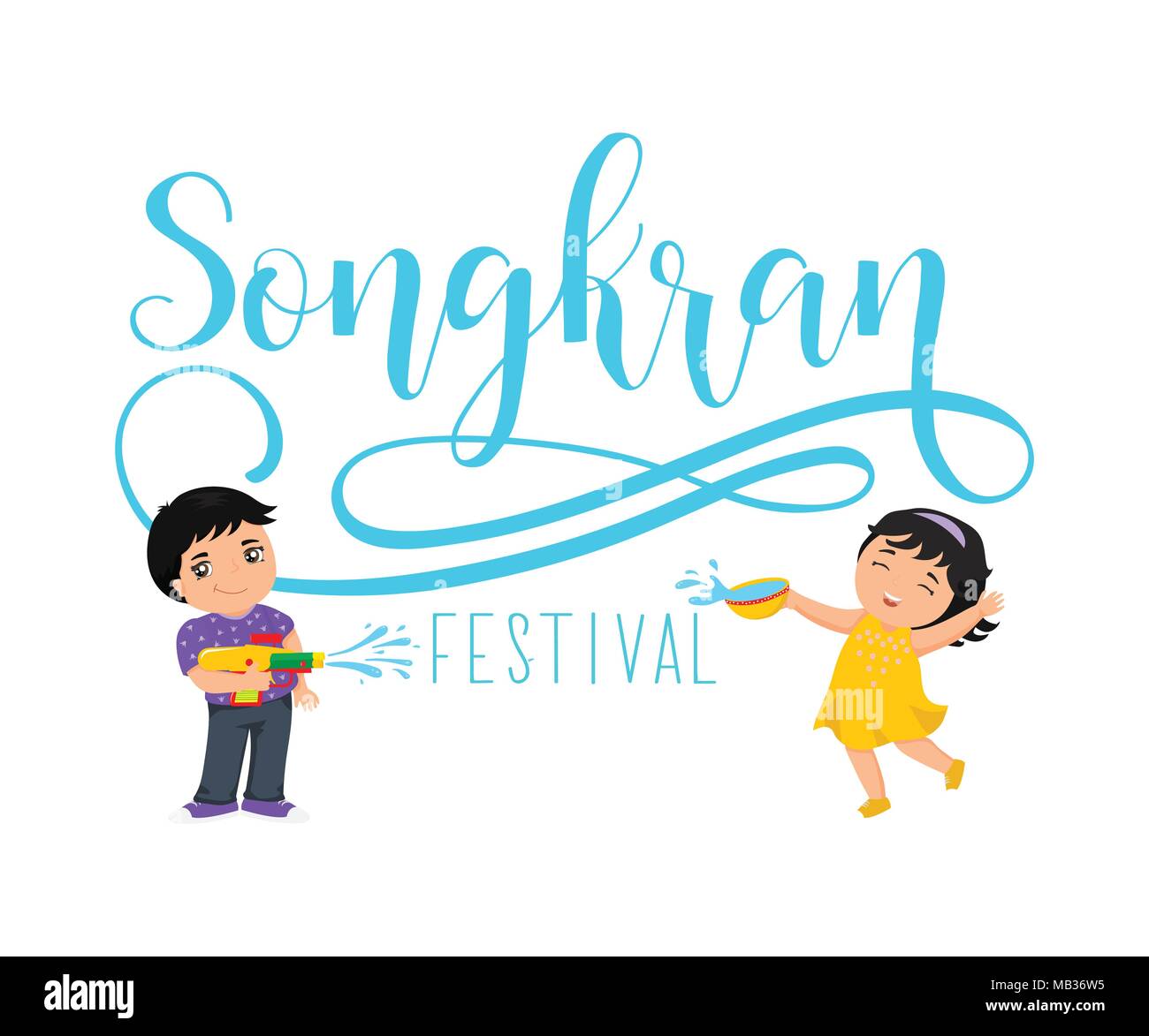 Vector amazing songkran festival with boy and girl of Thailand. kids ...