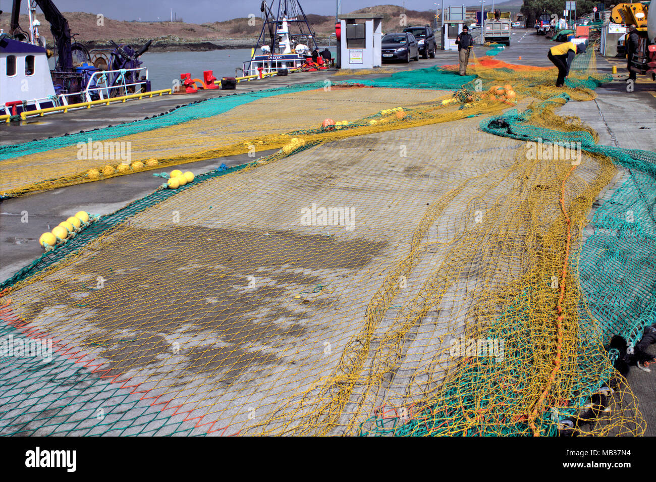 Brand new trawl nets layed out on baltimore quay ireland, having all