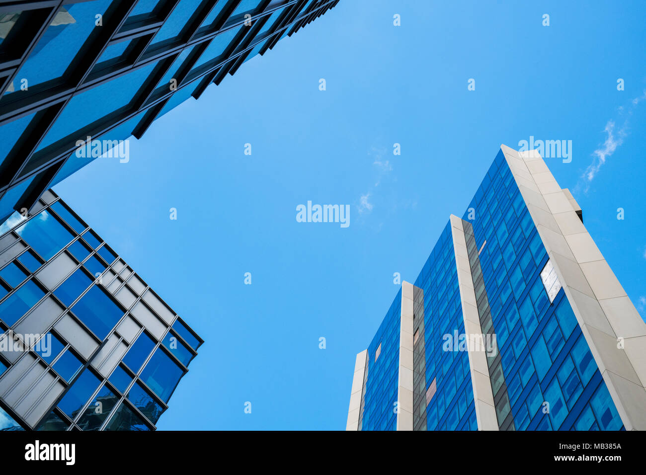Looking up at offices in Mitre Passage. Office Building architecture detail, Greenwich Peninsula, London, England Stock Photo
