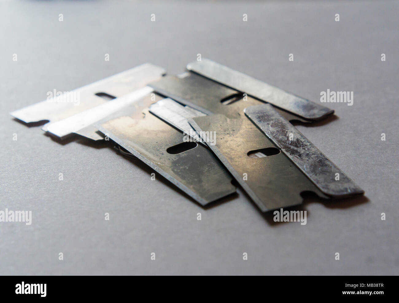 Chinese made stainless steel single-edged razor blades on Wednesday, April 4, 2018. Retailers in the U.S. are warning that tariffs imposed by the Trump administration on Chinese imports will raise prices. (Â© Richard B. Levine) Stock Photo