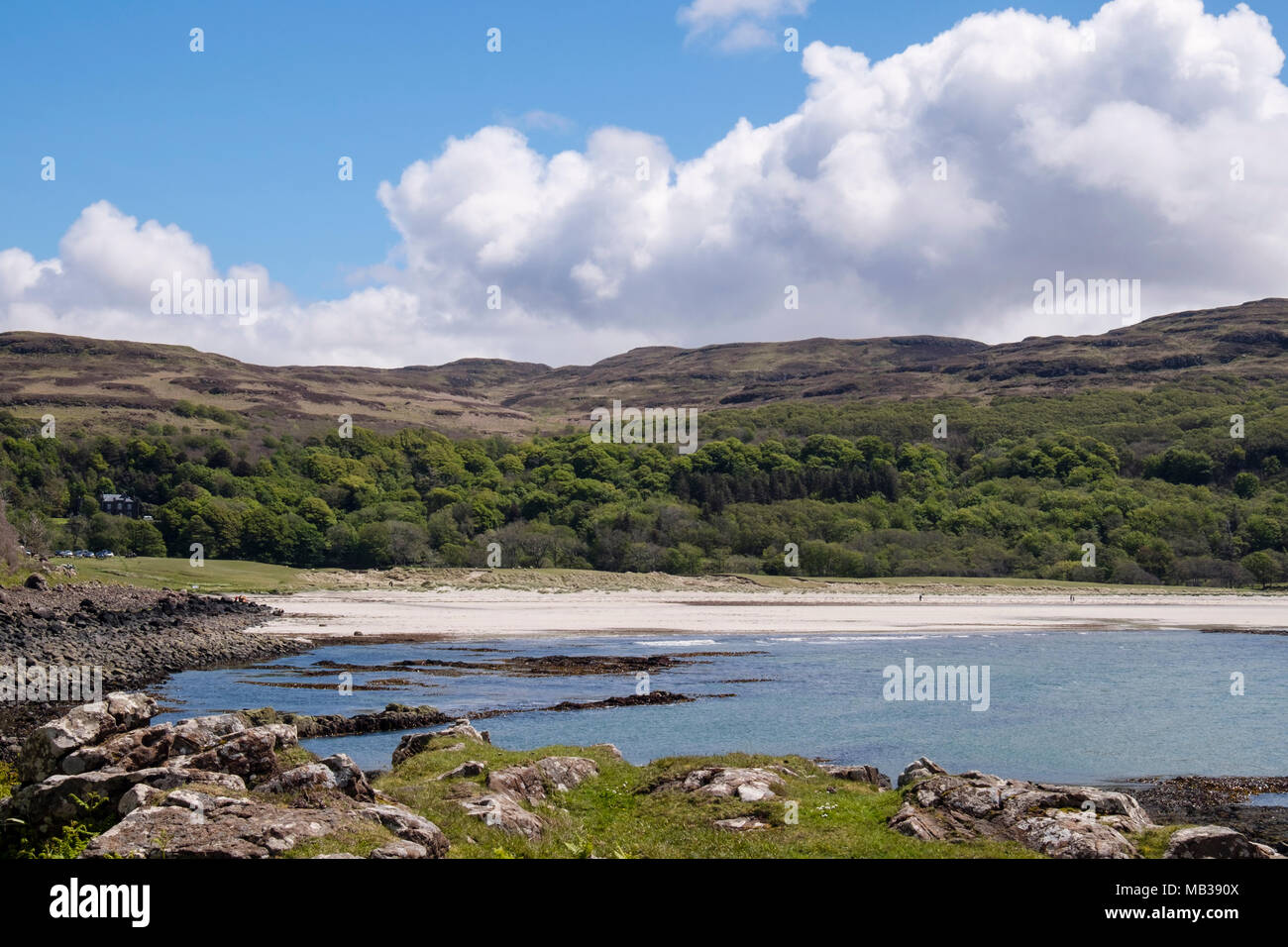 Mull's only sandy beach at Calgary Bay has an area of machair between land and beach. Calgary Isle of Mull Inner Hebrides Western Isles Scotland UK Stock Photo