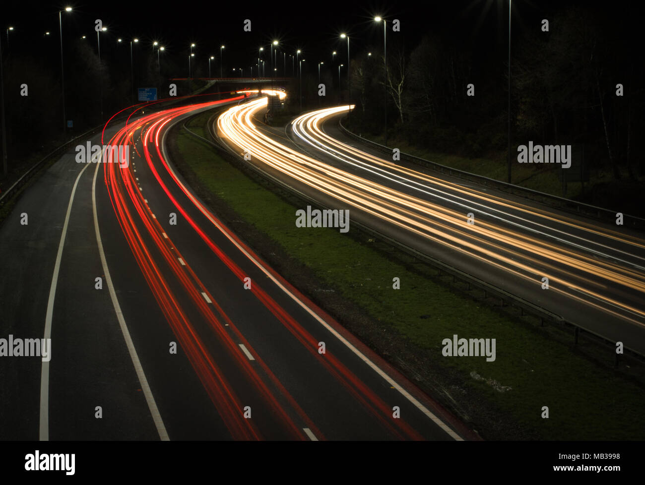 Light Trails on the M27, taken from Stoneham Lane Stock Photo