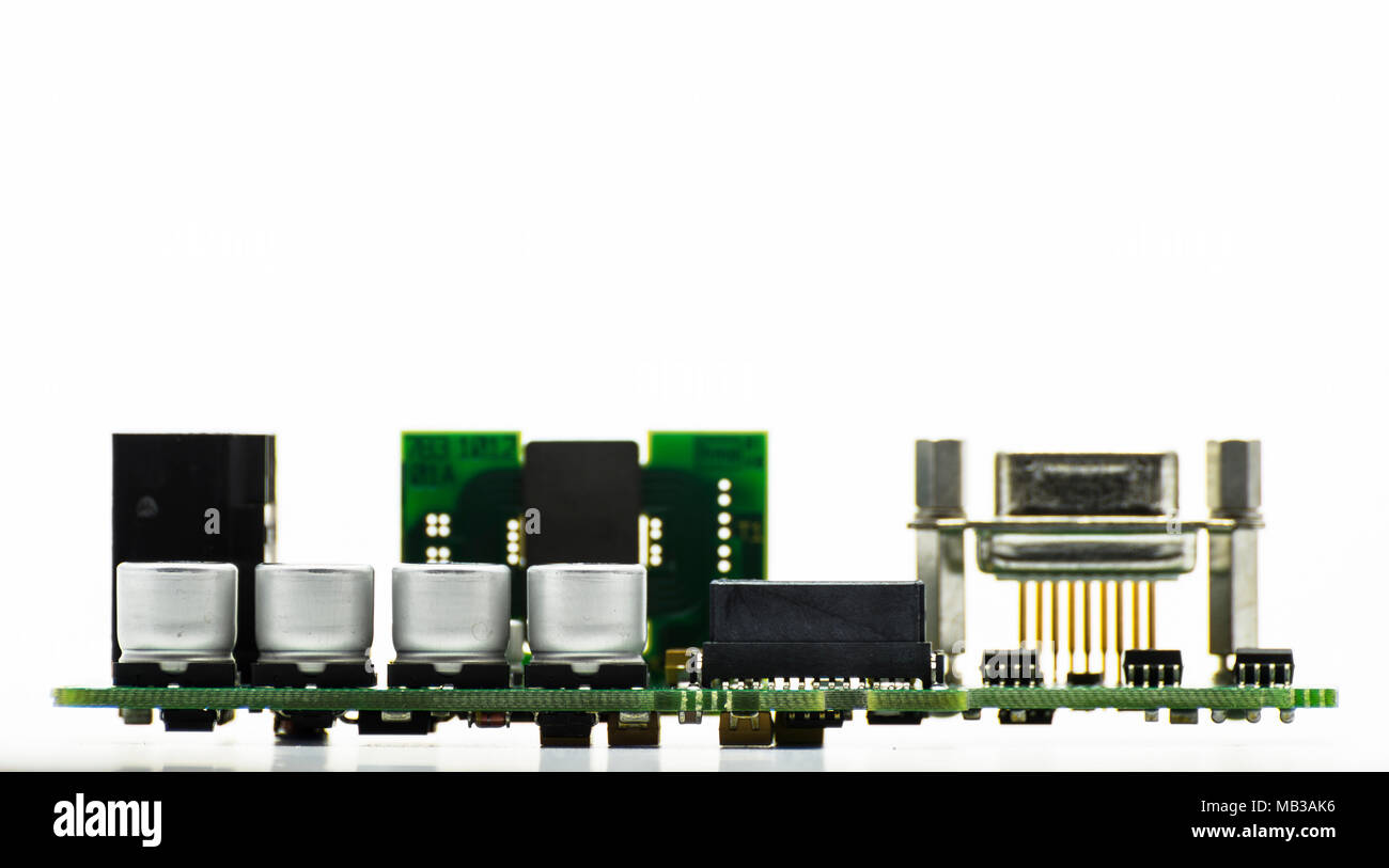 Integrated circuit with visible capacitors and VGA connector, isolated