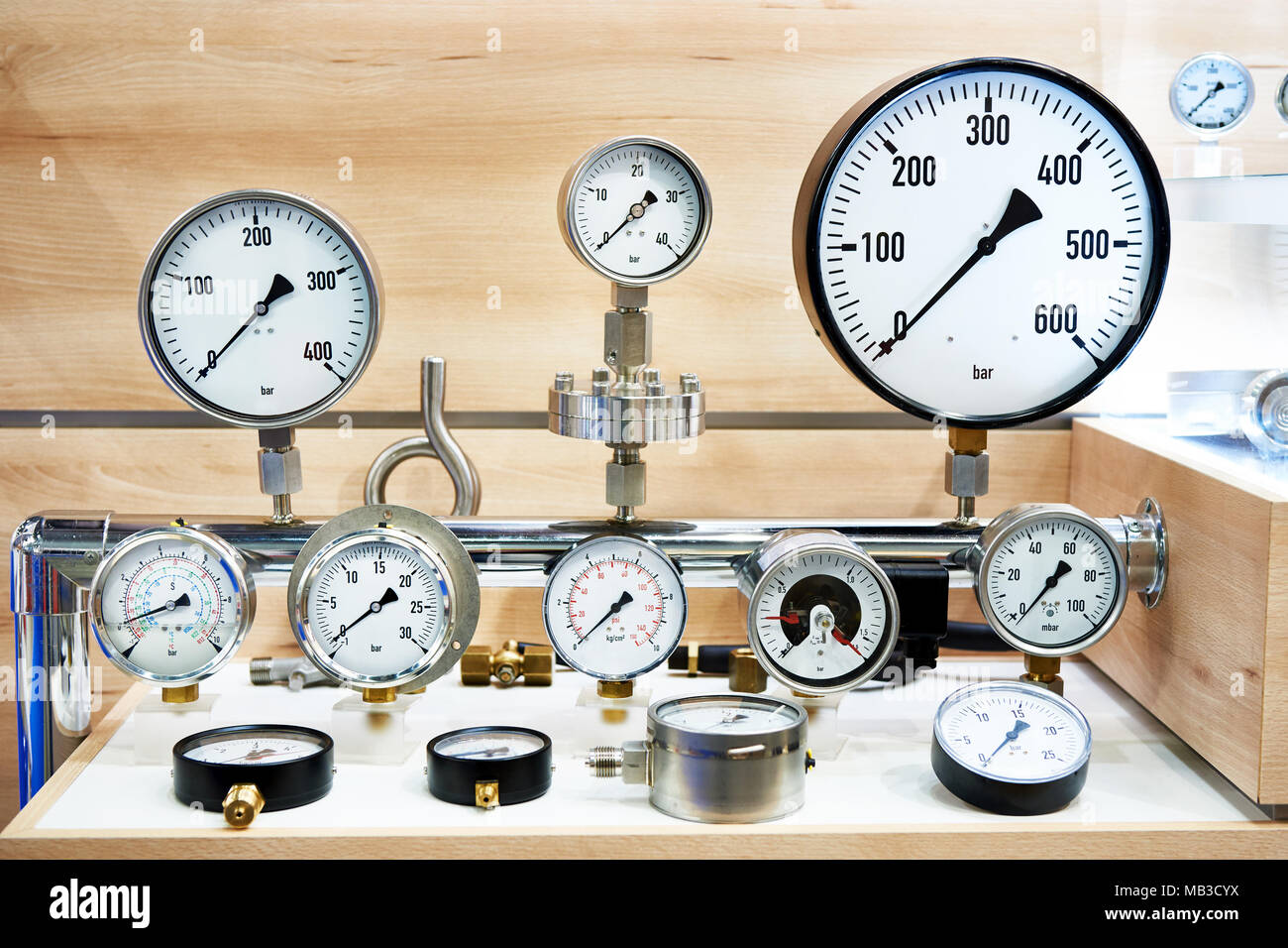 Industrial installation with manometers Stock Photo