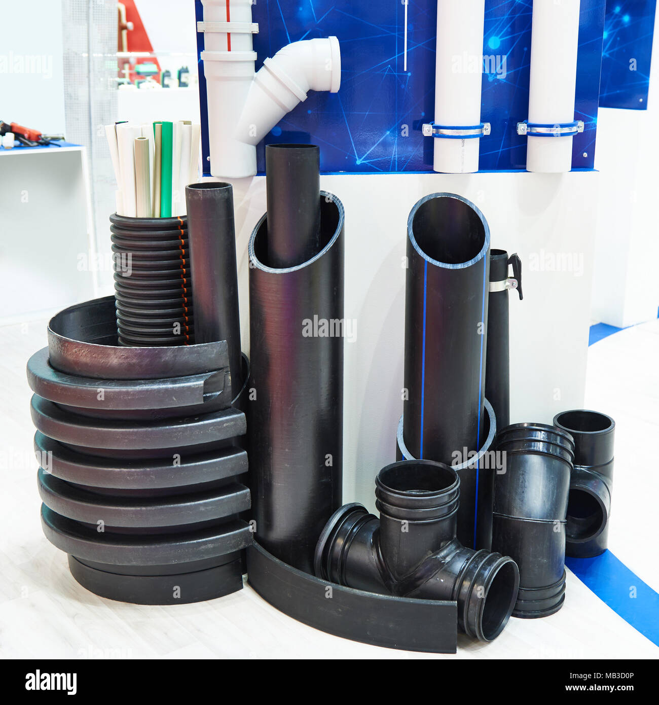 Plastic pipes for industrial water supply and heating mains Stock Photo