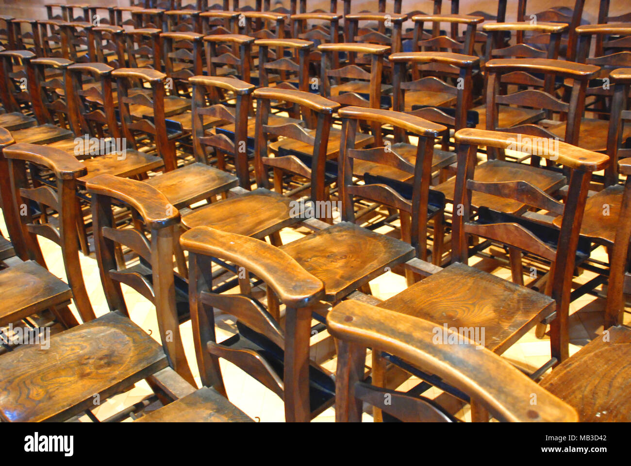Empty Wooden Seats In A Church Stock Photo 178941058 Alamy